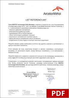 Otwórz list referencyjny od ArcelorMittal w pdf